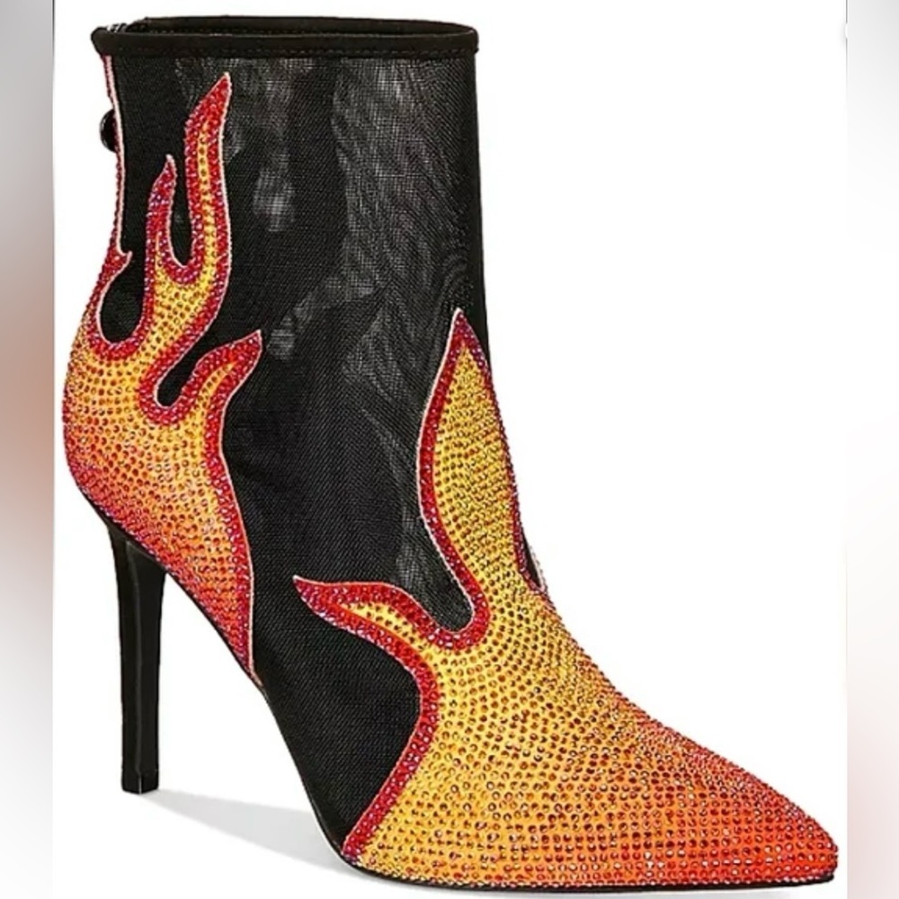 Thalia Sodi Black and Orange Flame Heeled Boots Size 6